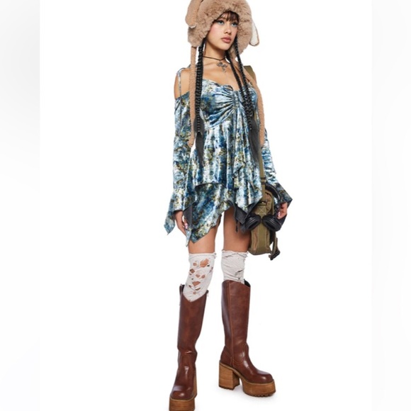 Current Mood NWT F is for Fairies Tie Dye Velvet Handkerchief Dress S Dolls Kill - Picture 16 of 16